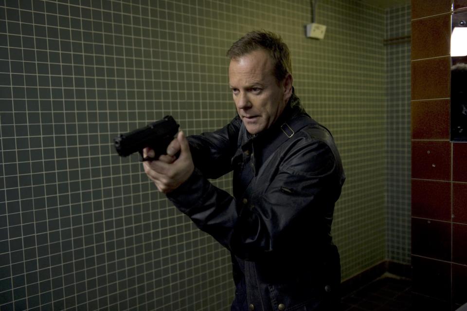 This image released by Fox shows Kiefer Sutherland in a scene from "24: Live Another Day," premiering Monday, May 5 at 8 p.m. EDT on Fox. (AP Photo/Fox, Kiefer Sutherland)