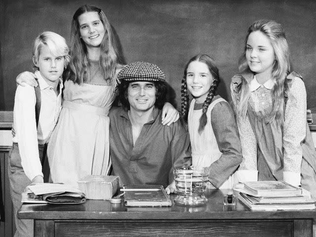 <p>NBCU Photo Bank/Getty</p> Michael Landon Jr. as Jim, Leslie Landon as Kate, Michael Landon as Charles Philip Ingalls, Melissa Gilbert as Laura Ingalls Wilder and Melissa Sue Anderson as Mary Ingalls Kendall in 'The Little House on the Prairie' in 1976