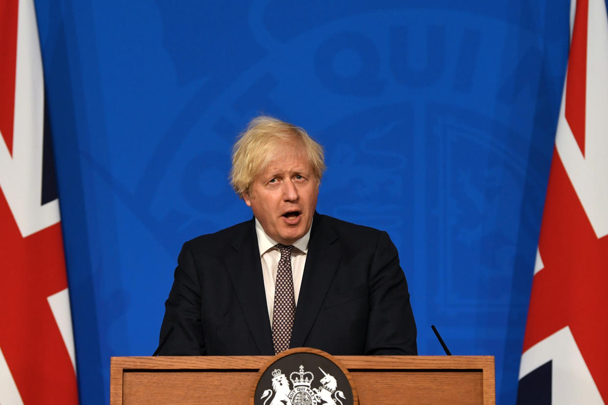 Prime Minister Boris Johnson speaking during a media briefing in Downing Street, London, on coronavirus (Covid-19). Picture date: Monday July 5, 2021.