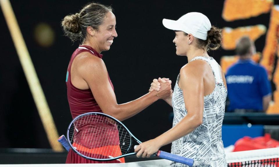 Madison Keys congratulates Ash Barty on her victory