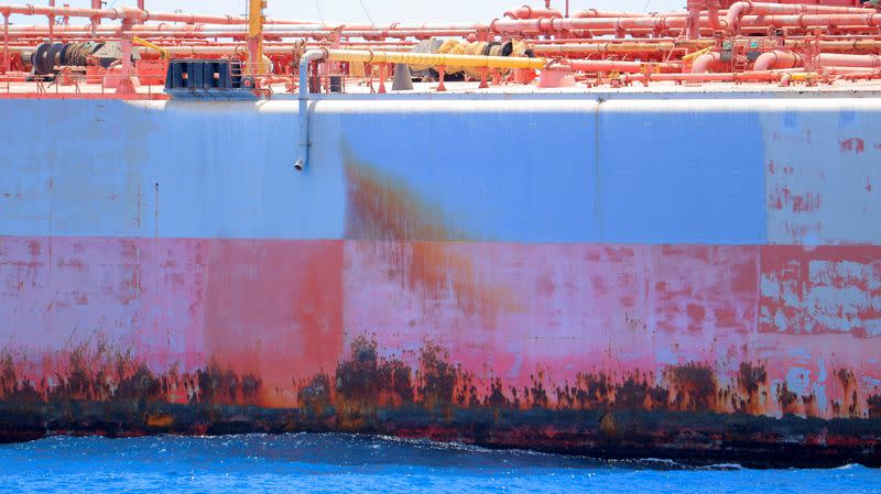 Decaying vessel FSO Safer is moored off the coast of Ras Issa prior to the start of an operation led by the UN to unload it, in the Red Sea