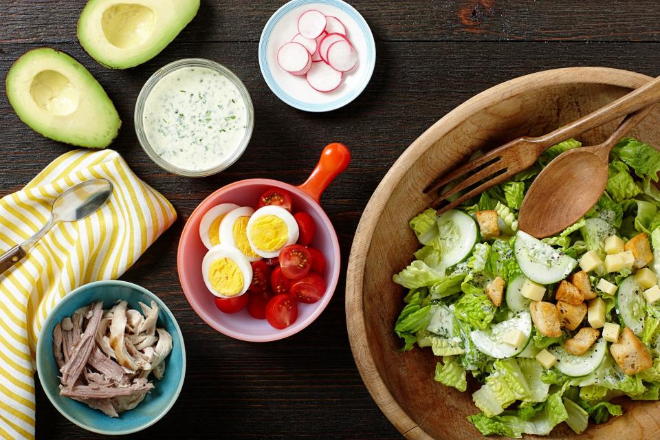 Summer Chef's Salad with Grilled Pork, Chicken, and Chimichurri Ranch Dressing