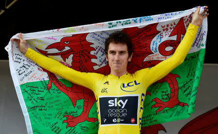 FILE PHOTO: Cycling - Geraint Thomas Homecoming Parade - Cardiff, Britain - August 9, 2018 Team Sky's Geraint Thomas during the homecoming parade after his victory in the Tour De France REUTERS/Rebecca Naden/File Photo