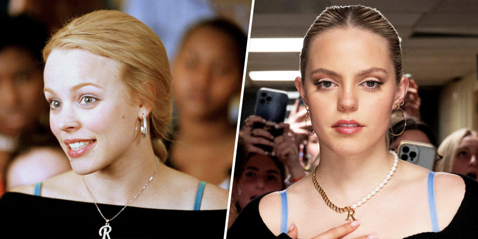 On the left, McAdams as the original Regina George. On the right, Renee Rapp in the 2024 version of the film. (Alamy Stock Photo / Paramount Pictures)