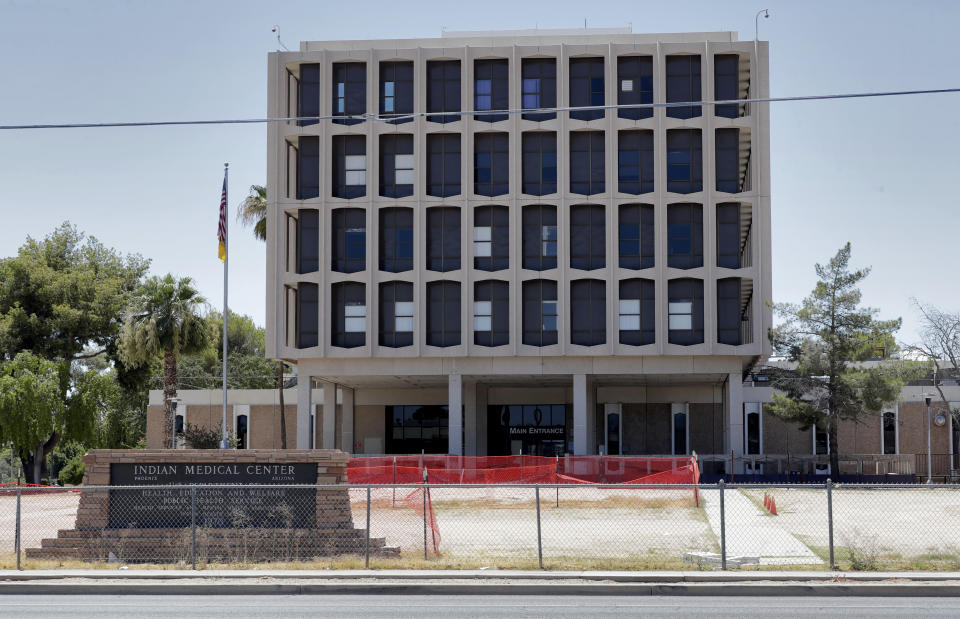 Indian Medical Center is shown Saturday, July 20, 2019 in Phoenix. A federal audit released Monday finds that government hospitals placed Native Americans at increased risk for opioid abuse and overdoses. The audit says a handful of Indian Health Service hospitals failed to follow the agency's protocols for dispensing and prescribing the drug. The Indian Health Service agreed with the more than a dozen recommendations and says changes are in the works. (AP Photo/Matt York)