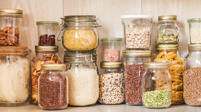 Pantry items in glass jars