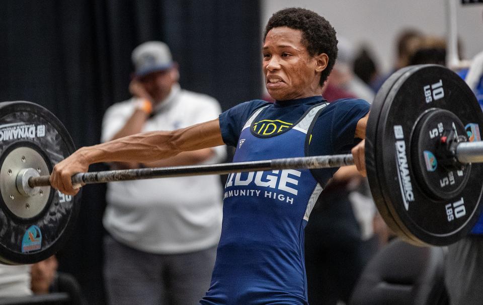 Ridge Community High School's Matthew Warden during the 3A State Weightlifting Championship.