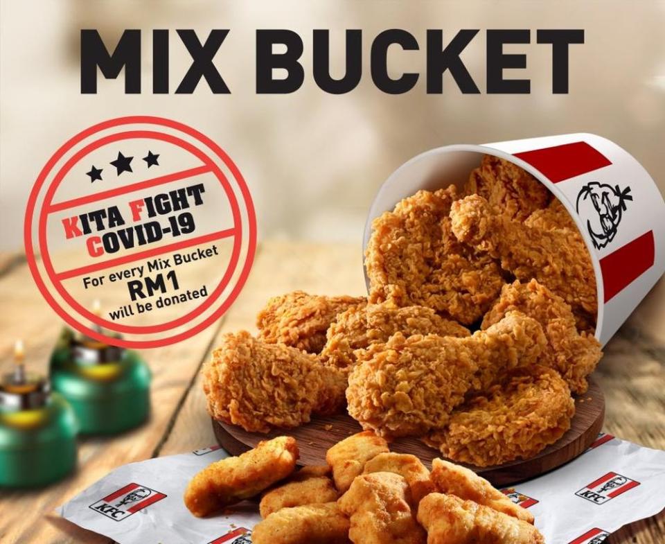 KFC has pledged to donate RM1 for every purchase of a KFC Mix Bucket. — Picture courtesy of KFC Malaysia