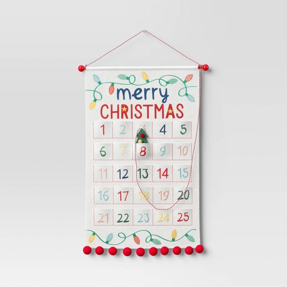 <p><a href="https://go.redirectingat.com?id=74968X1596630&url=https%3A%2F%2Fwww.target.com%2Fp%2F23-25-34-fabric-39-merry-christmas-39-hanging-advent-calendar-white-wondershop-8482%2F-%2FA-87765381&sref=https%3A%2F%2Fwww.countryliving.com%2Fshopping%2Fgifts%2Fg45803462%2Ftop-target-advent-calendars-2023%2F" rel="nofollow noopener" target="_blank" data-ylk="slk:Shop Now;elm:context_link;itc:0;sec:content-canvas" class="link ">Shop Now</a></p><p>Merry Christmas Hanging Advent Calendar</p><p>target.com</p><p>$10.00</p>