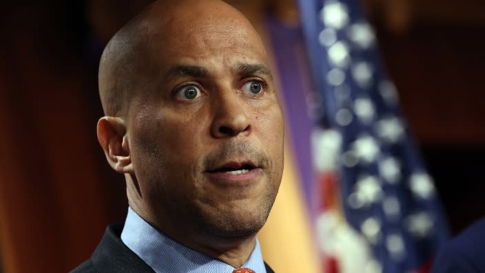 New Jersey Sen. Cory Booker (above) passionately trolled Republican Alabama Sen. Tommy Tuberville and his amendment eliminating federal funding for municipalities that defund the police from the Senate floor. (Photo by Kevin Dietsch/Getty Images)