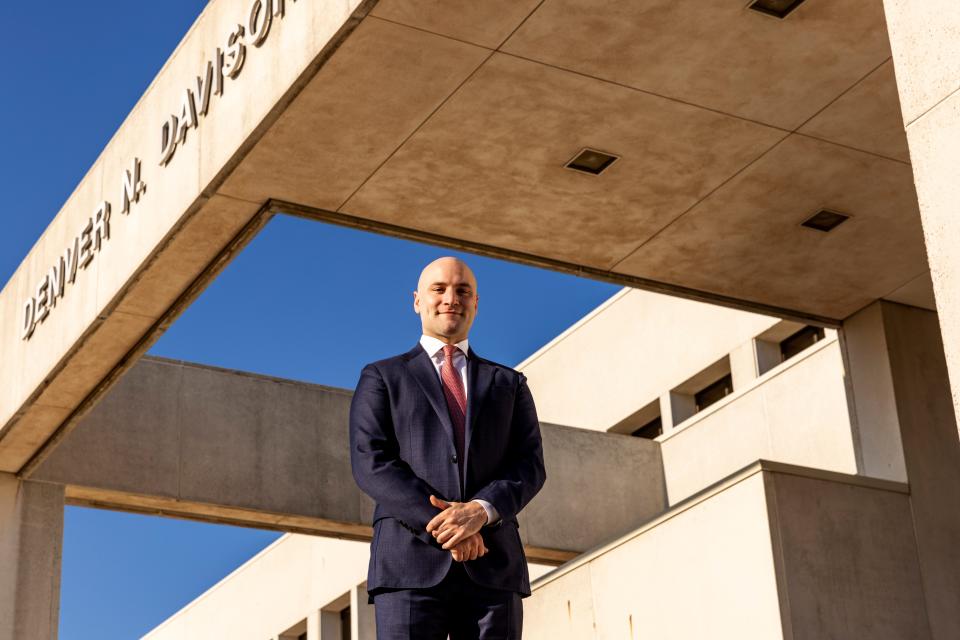 Oklahoma Real Estate Commission Executive Director Grant Cody stands outside of the Denver N. Davison Building near the Oklahoma state Capitol.