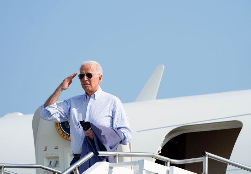 U.S. President Joe Biden departs Traverse City