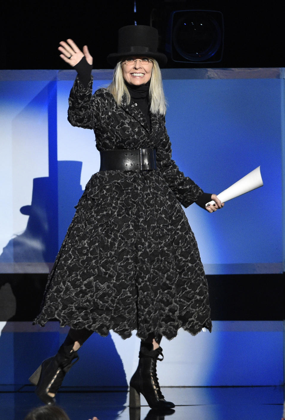 FILE - Diane Keaton takes the stage during the 46th AFI Life Achievement Award gala ceremony honoring George Clooney on June 7, 2018, in Los Angeles. Keaton turns 77 on Jan 5. (Photo by Chris Pizzello/Invision/AP, File)