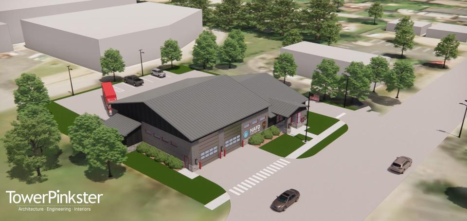 A rendering of the planned New Albany Fire Department headquarters.