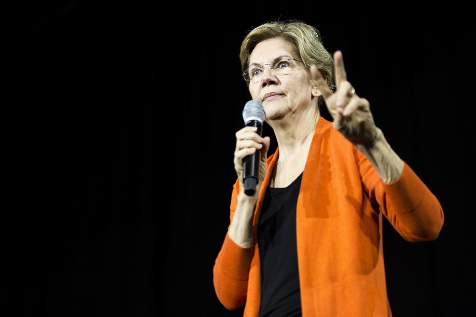 Sen. Elizabeth Warren speaks during a town hall event on October 18, 2019, in Norfolk, Virginia.