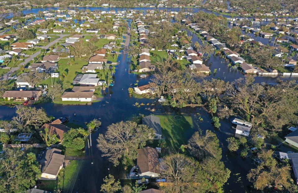 In this photo from last week, floodwaters from Hurricane Ian overtook homes in several North Port neighborhoods.