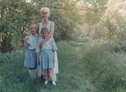 Jody, Caroline & Christine Flack, twin sisters and mother, Norfolk, 1980s