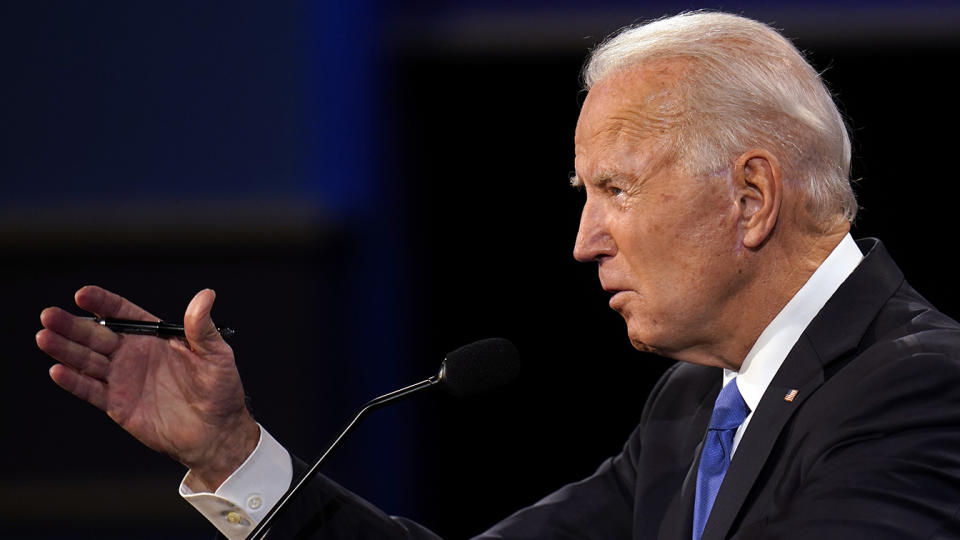 Joe Biden speaks during the second and final presidential debate Thursday, Oct. 22, 2020, at Belmont University in Nashville, Tenn. (Julio Cortez/AP)