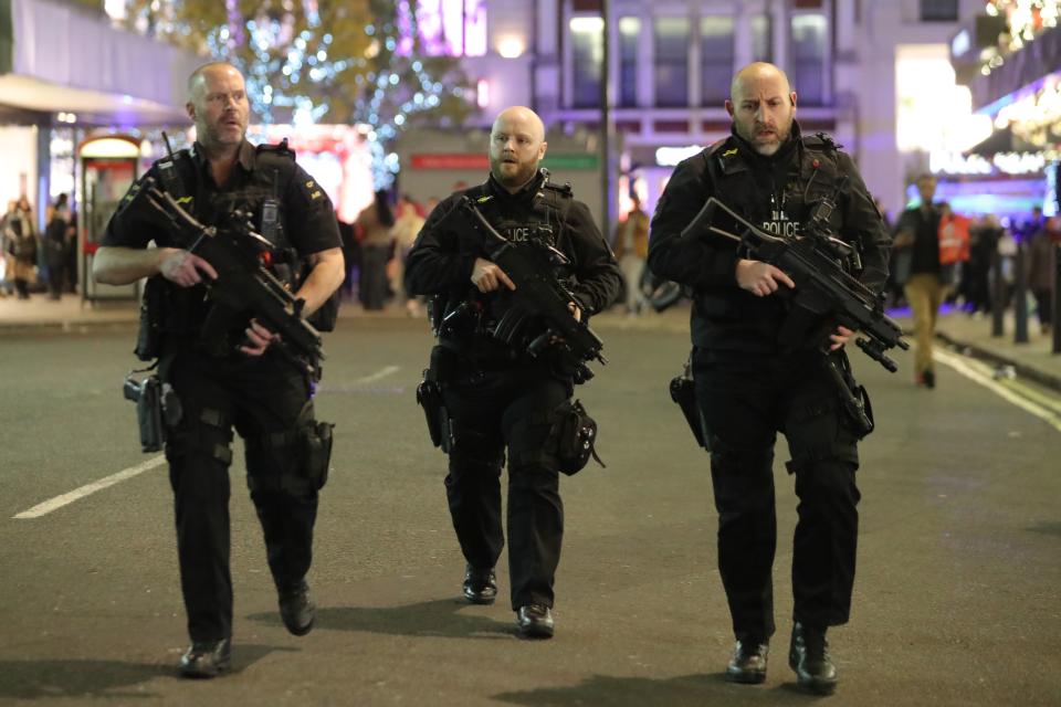 <p>Armed police patrol near Oxford street as they respond to an incident in central London on Nov. 24, 2017, as police responded to an incident. (Photo: Daniel Leal-Olivas/AFP/Getty Images) </p>