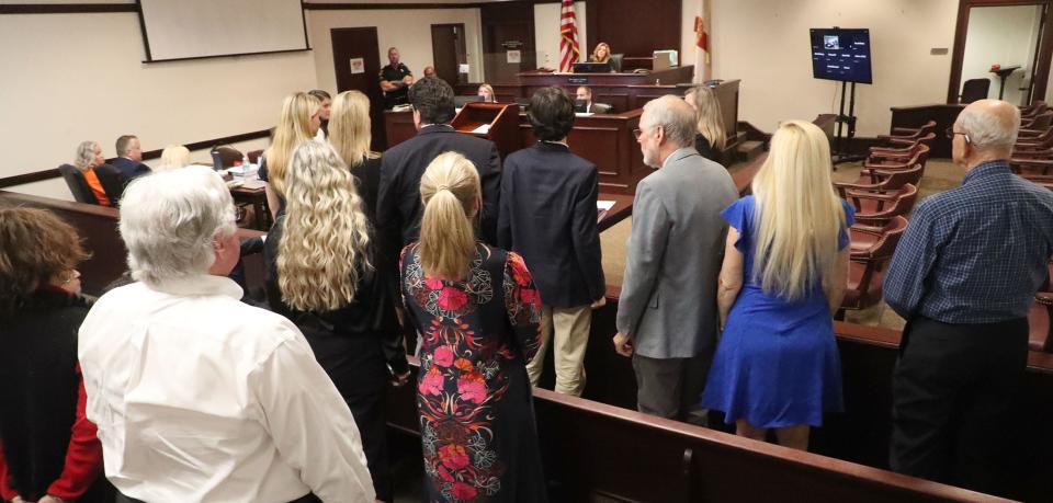 Julian Lasseter's family members stand in support of Mr. Lasseter, who was killed in a DUI crash in 2022, Monday, Nov. 27, 2023, during the sentencing Tammy Sytch who crashed into Mr. Lasseter's car.