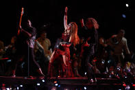 Colombian singer Shakira performs during the Pepsi Super Bowl LIV Halftime Show at Hard Rock Stadium on February 02, 2020 in Miami, Florida. (Photo by Al Bello/Getty Images)