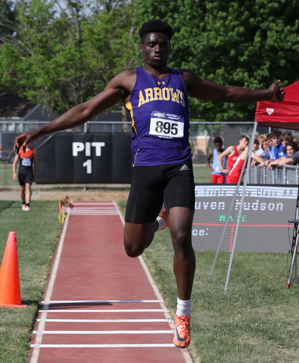 Watertown senior Juven Hudson placed fourth in the Class AA boys' long jump during the 2024 South Dakota High School Track and Field Championships at Howard Wood Field in Sioux Falls.