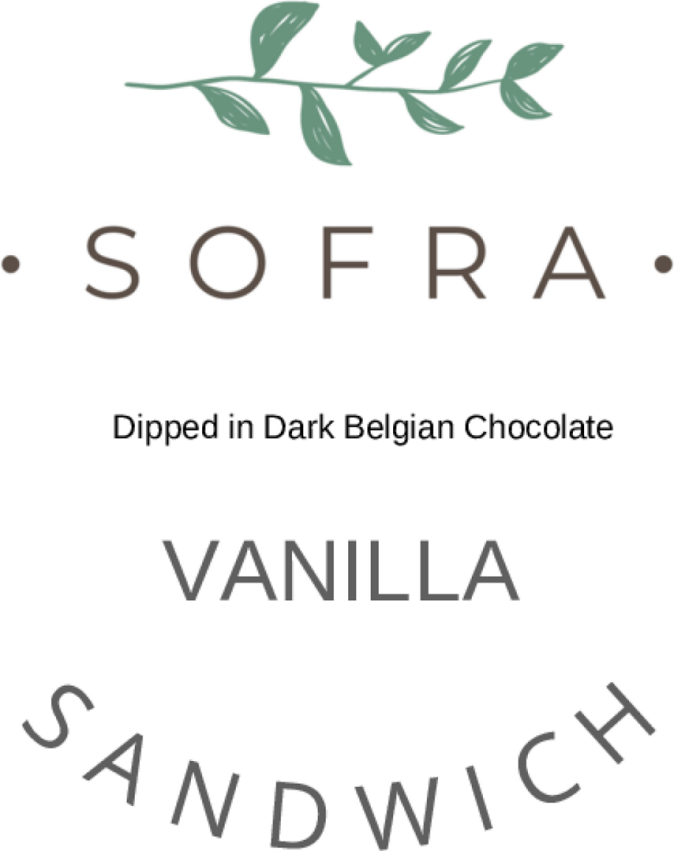 The label for a Sofra ice cream sandwich.