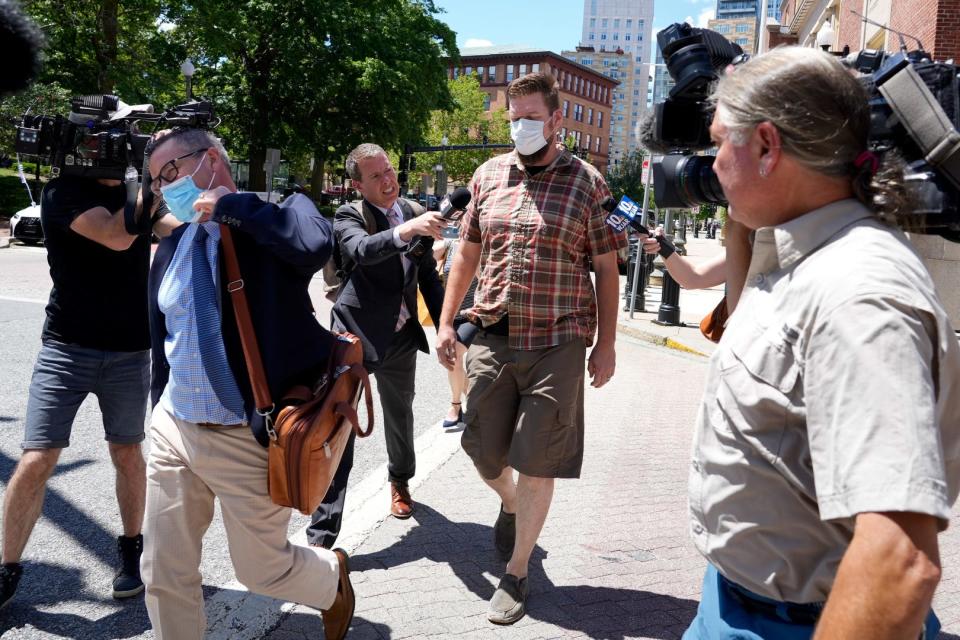 Bernard Sirr of North Kingstown leaves federal court in Providence after being arrested on suspicion of participating in the attack on the U.S. Capitol on Jan. 6, 2021.