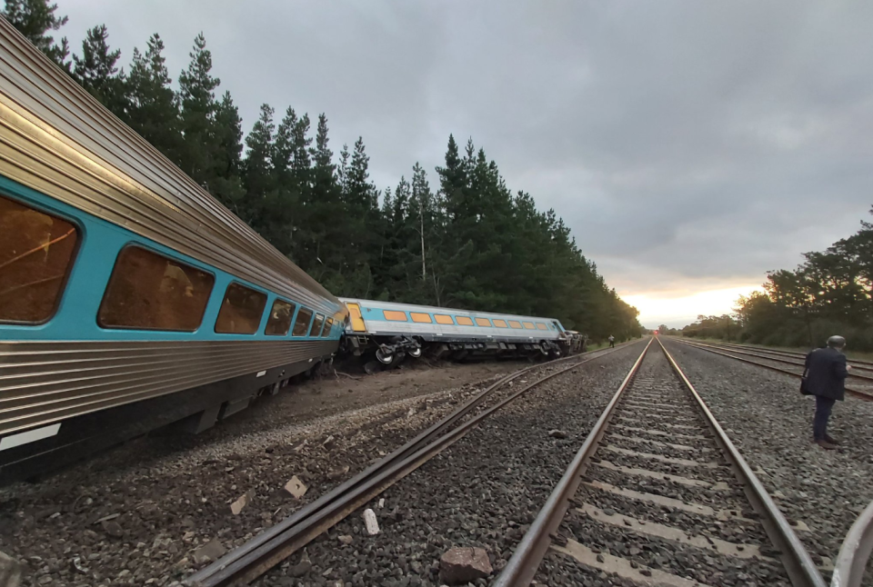 One carriage rests on an embankment about 10 metres from the tracks. Source: Dr Scott Rickard/ Twitter