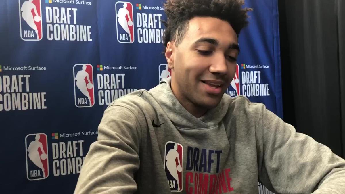 Trayce JacksonDavis meets with the media at the NBA Draft Combine