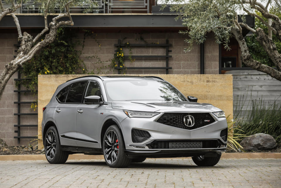 This photo provided by Honda shows the 2022 Acura MDX. It's a midsize luxury SUV with a starting price of about $49,000. (Chris Tedesco/Courtesy of American Honda Motor Co. via AP)