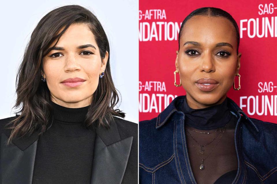 <p>Stephane Cardinale - Corbis/Corbis via Getty; Amanda Edwards/Getty</p> America Ferrera and Kerry Washington