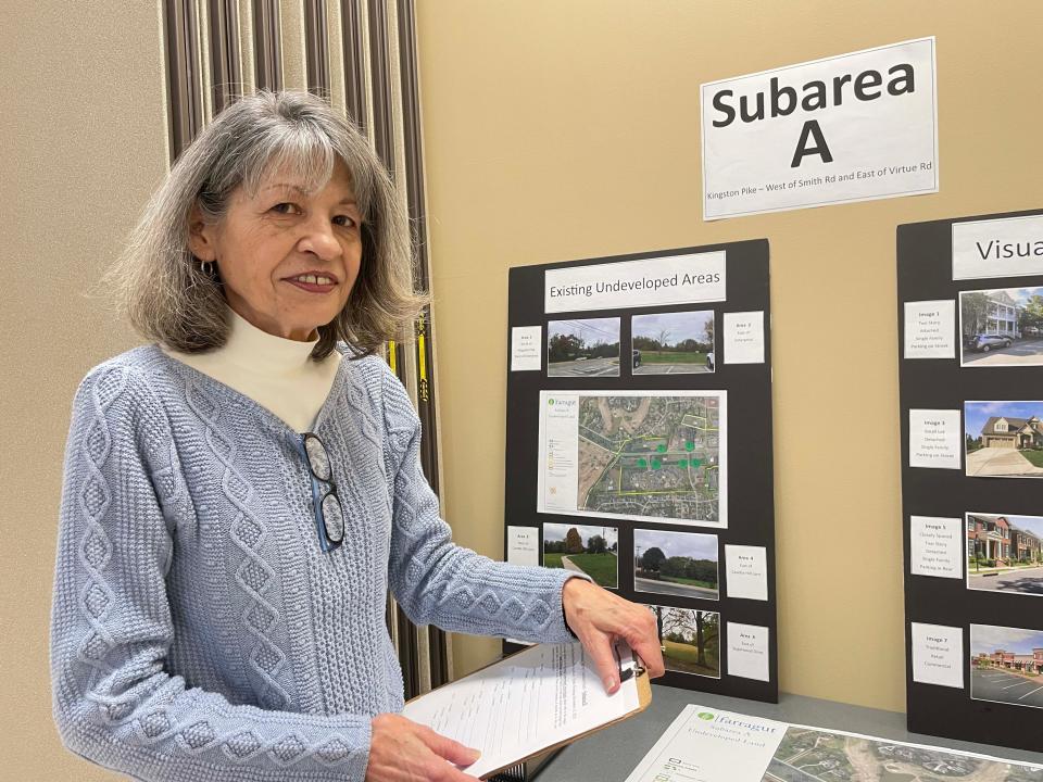 Margie Hagen, member of the Comprehensive Land Use Planning Steering Committee, is on hand at Farragut Town Hall Monday, Nov. 15, 2021, to answer questions regarding four tracts of land near Boring Road and Kingston Pike.