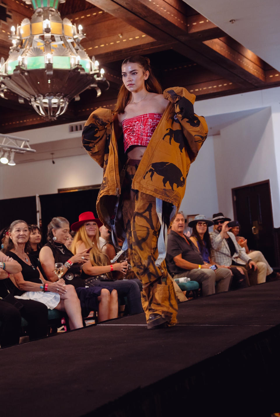 A runway look from artist/designer Son of Picasso's Product of My Environment streetwear collection shown on August 17, 2024 in Santa Fe, New Mexico.