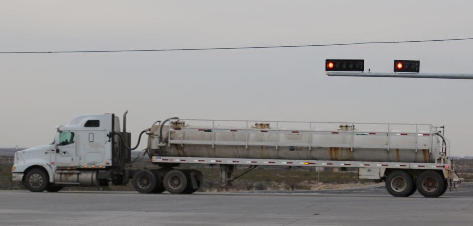 A semitrailer travels east of Carlsbad on U.S. 62/180 on March 23, 2024 near the recently completed Southeast Loop Road.
