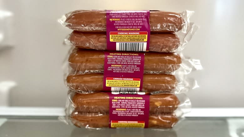 stack of hot dog packages