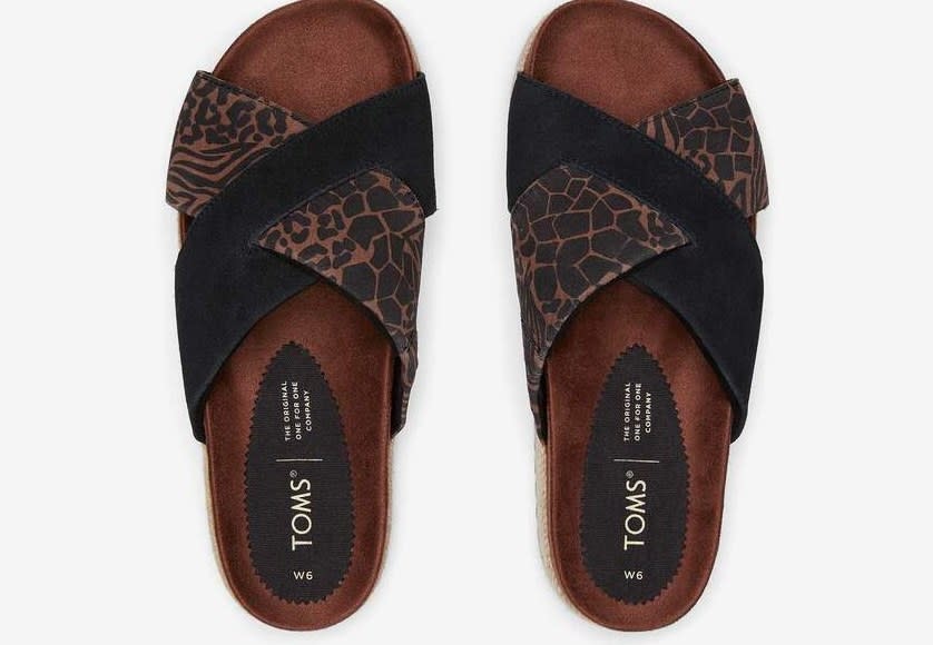 the paloma sandal in black and animal print