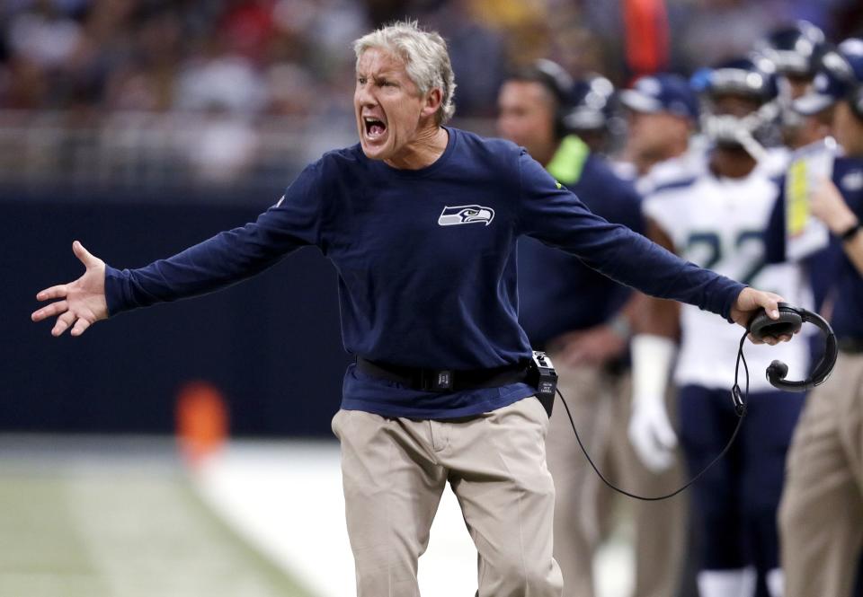 Seattle Seahawks head coach Pete Carroll, who used to coach the USC Trojans, has this to say about the current state of college football: “I’m pretty disappointed in college football right now. Just in general. Just disappointed it’s gone the way it’s gone.” | Tom Gannam, Associated Press