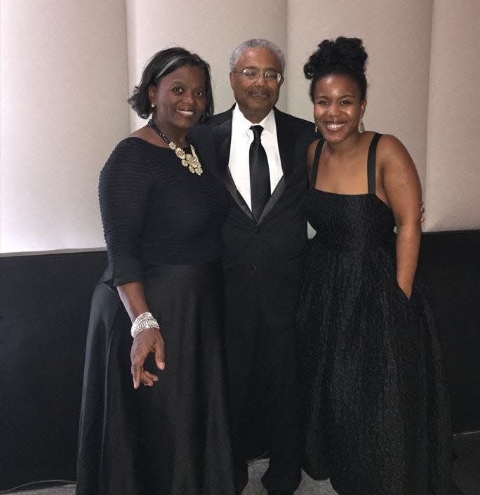 From left, licensed clinical psychologist Pamela G. Banks, a professor at Jackson State University and chair of its Psychology Department; former Mississippi Supreme Court Justice Fred L. Banks Jr.; and their daughter, Gabrielle G. Banks, a pediatric licensed clinical psychologist, at a wedding in Washington, D.C., in 2017.