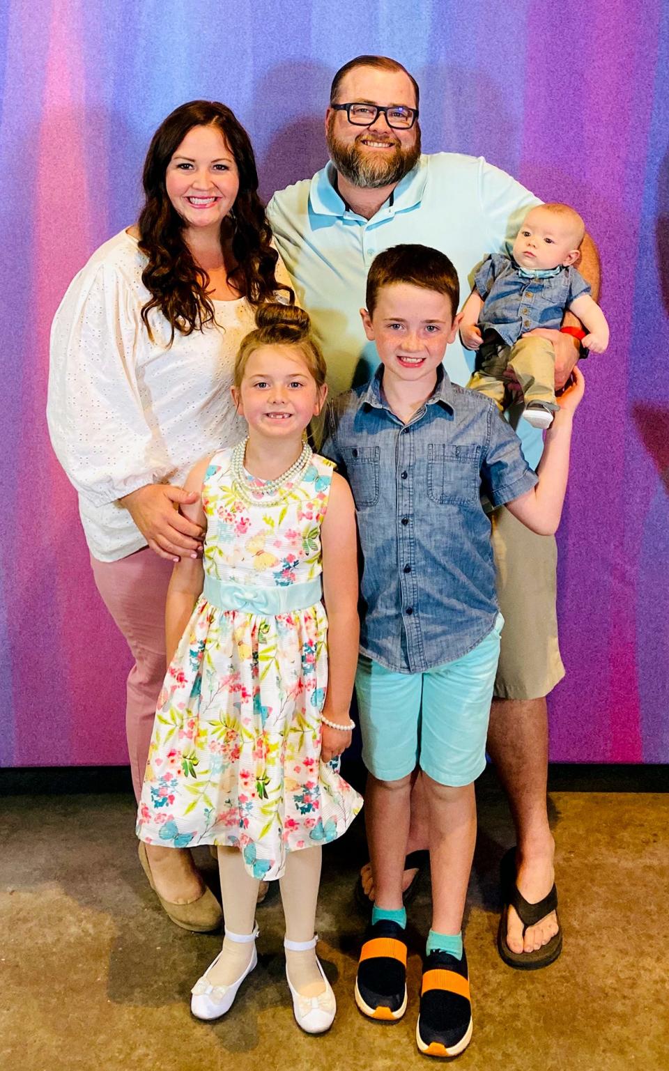 Kristen Wickham (top left) with her husband, Matt, and children Skyler, Karlee and Silas. During a nationwide formula shortage, Kristen Wickham has found help procuring formula for Silas through social media.