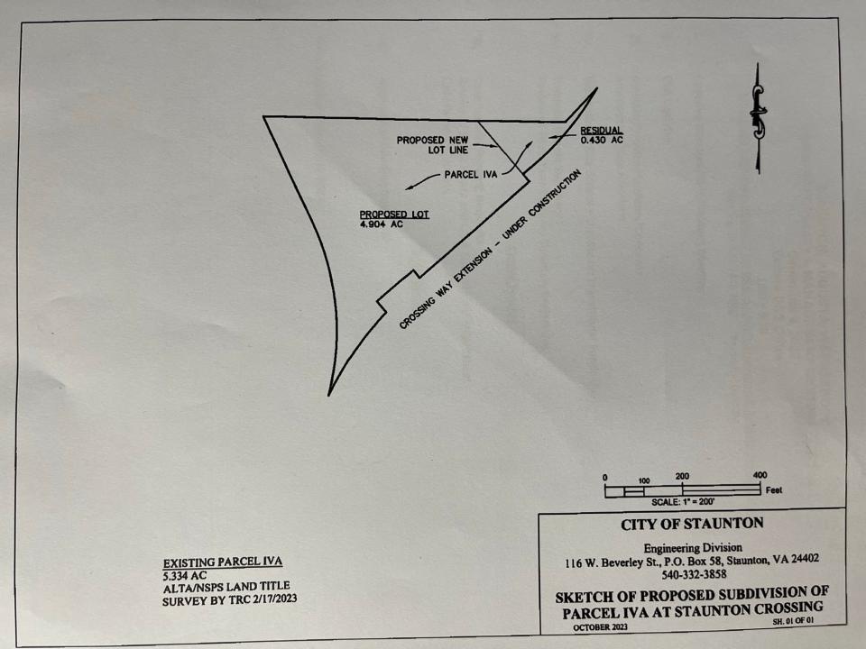 A sketch of the property expected to be conveyed to Staunton Crossing Partners.