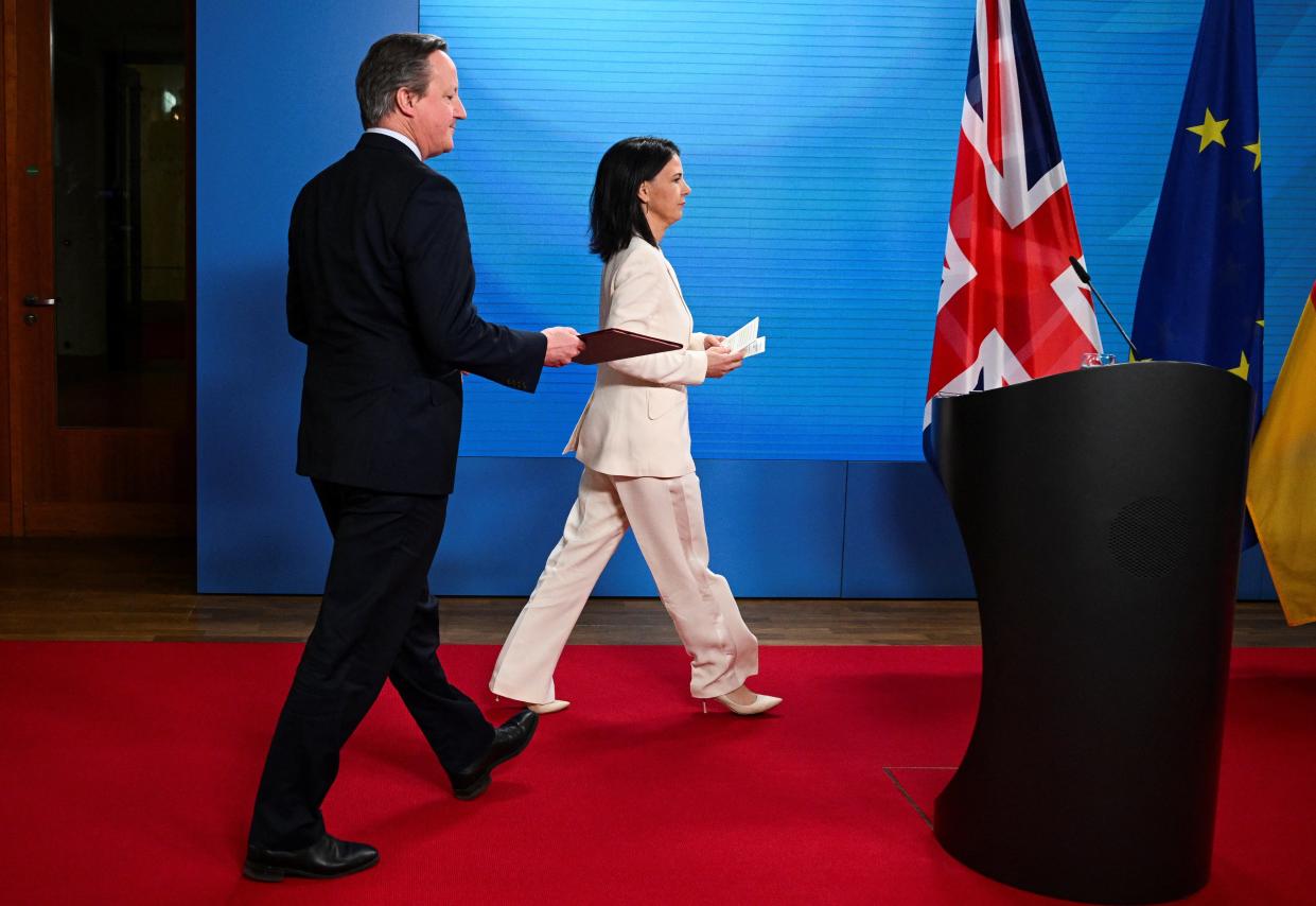 German foreign minister Annalena Baerbock and British foreign secretary David Cameron (REUTERS)
