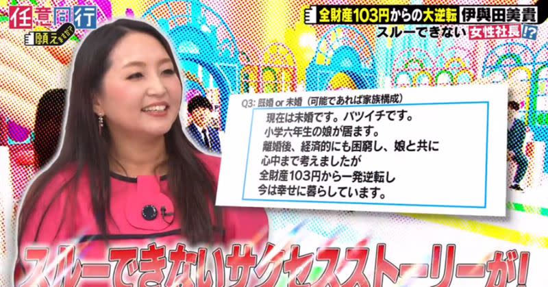 單親媽媽伊與田美貴的勵志故事。（圖／翻攝自《「任意同行」願えますか？》節目）