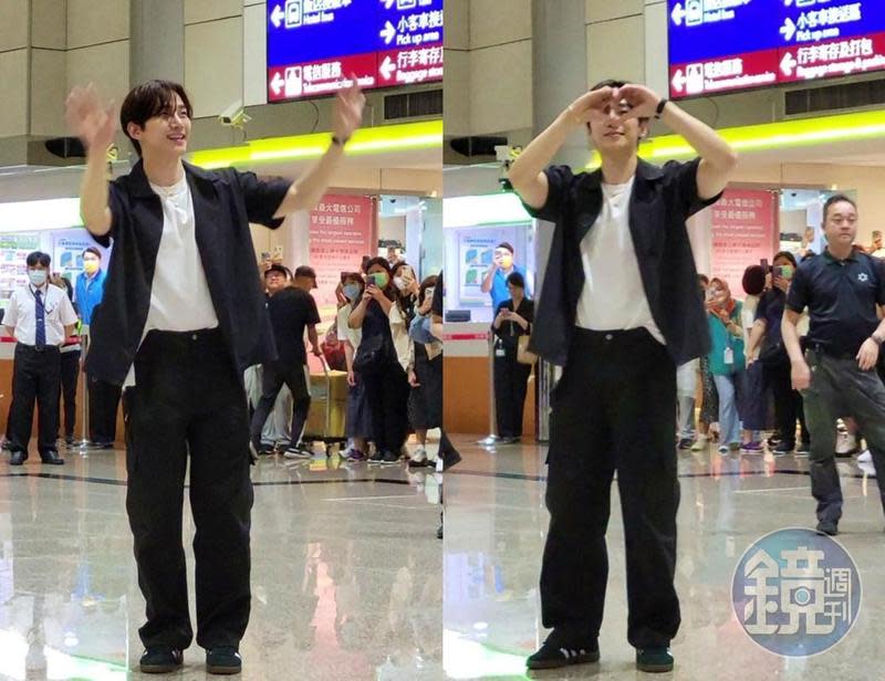 2PM李俊昊今下午現身桃園機場，驚喜看到大批粉絲接機非常開心。