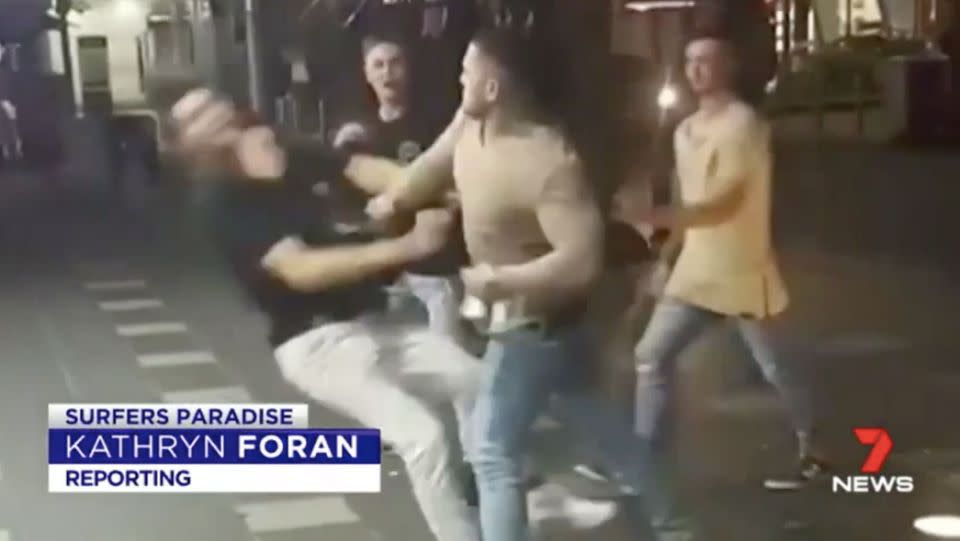 Caleb maraku captured punching a man on the Gold Coast. Source: 7 News