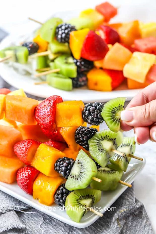 <p>Spend With Pennies</p><p>With that rainbow of colors, you know these will taste great while being healthy too.</p><p><strong>Get the recipe: <a href="https://www.spendwithpennies.com/fruit-kabobs/" rel="nofollow noopener" target="_blank" data-ylk="slk:Rainbow Fruit Kabobs;elm:context_link;itc:0;sec:content-canvas" class="link ">Rainbow Fruit Kabobs</a></strong></p>