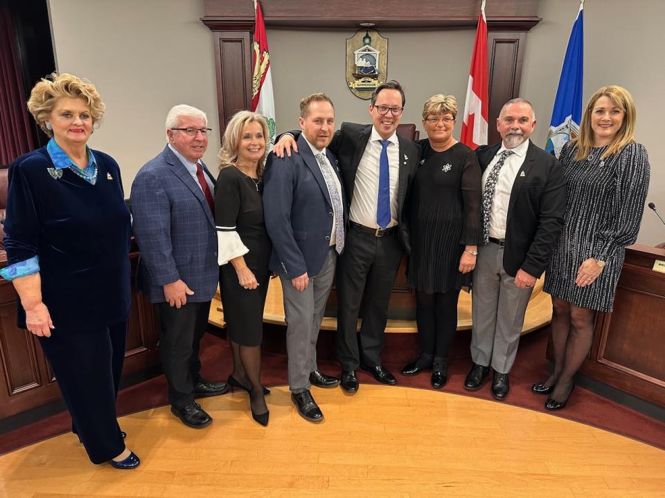 Summerside's council after the Dec. 5, 2022 swearing-in: Ward 6 Coun. Norma McColeman, Ward 1 Coun. Bruce MacDougall, Ward 3 Coun. Barb Ramsay, Ward 4 Coun. Cory Snow, Mayor Dan Kutcher, Ward 5 Coun. Barb Gallant, Ward 7 Coun. Rick Morrison, and Ward 8 Coun. Carrie Adams. Missing from photo: Ward 2 Coun. Justin Doiron. 