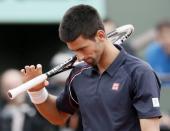 Serbia's Novak Djokovic looks tense during the French Open final against Rafael Nadal in Paris on June 11. Nadal clinched the title on Monday, defeating world number one Djokovic 6-4, 6-3, 2-6, 7-5 and shattering the Serb's dream of Grand Slam history