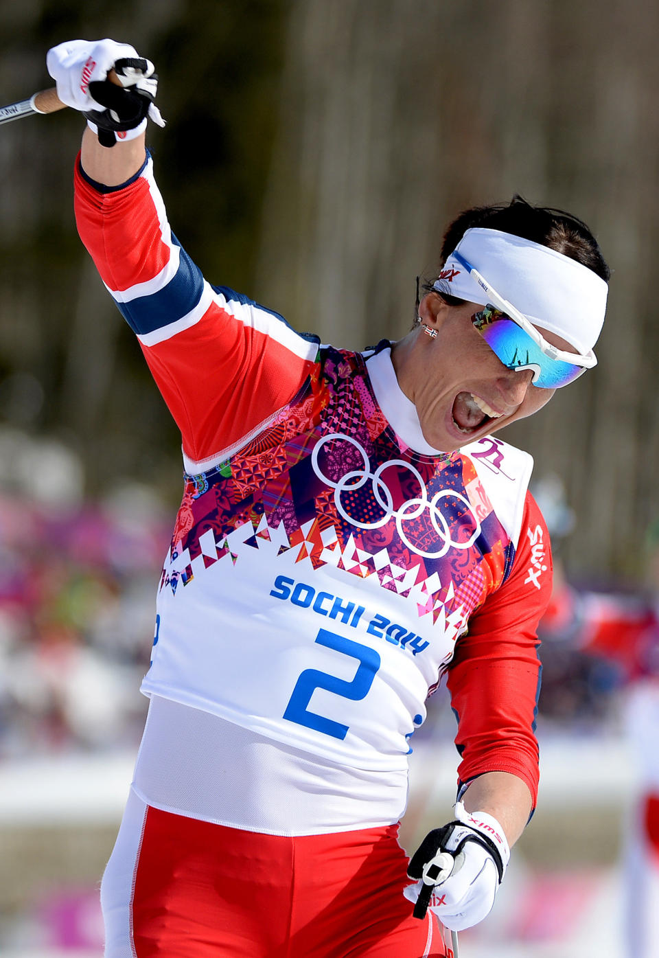 SOCHI, RUSSIA - FEBRUARY 22:  Marit Bjoergen of Norway wins the Women's 30 km Mass Start Free during day 15 of the Sochi 2014 Winter Olympics at Laura Cross-country Ski & Biathlon Center on February 22, 2014 in Sochi, Russia.  (Photo by Harry How/Getty Images)