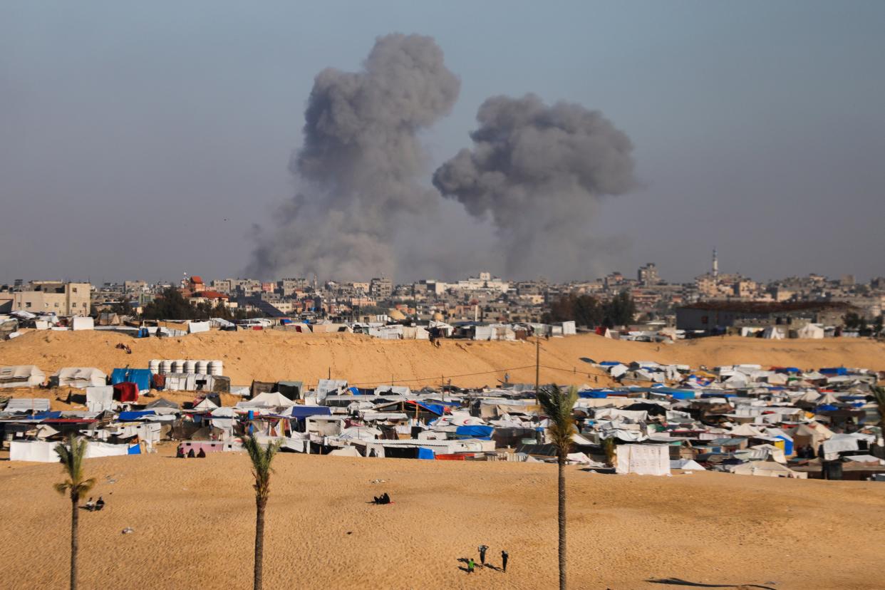 Smoke rises following an Israeli airstrike east of Rafah, Gaza Strip, Monday, 6 May 2024 (AP)